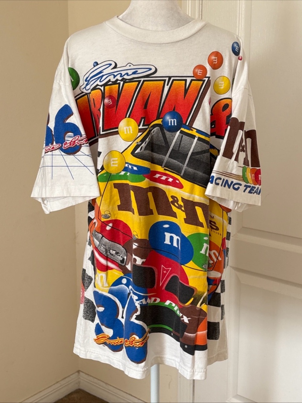 Vintage 1999 Ernie Irvan M&M’s NASCAR Racing Tee Size L/XL AOP All Over RARE